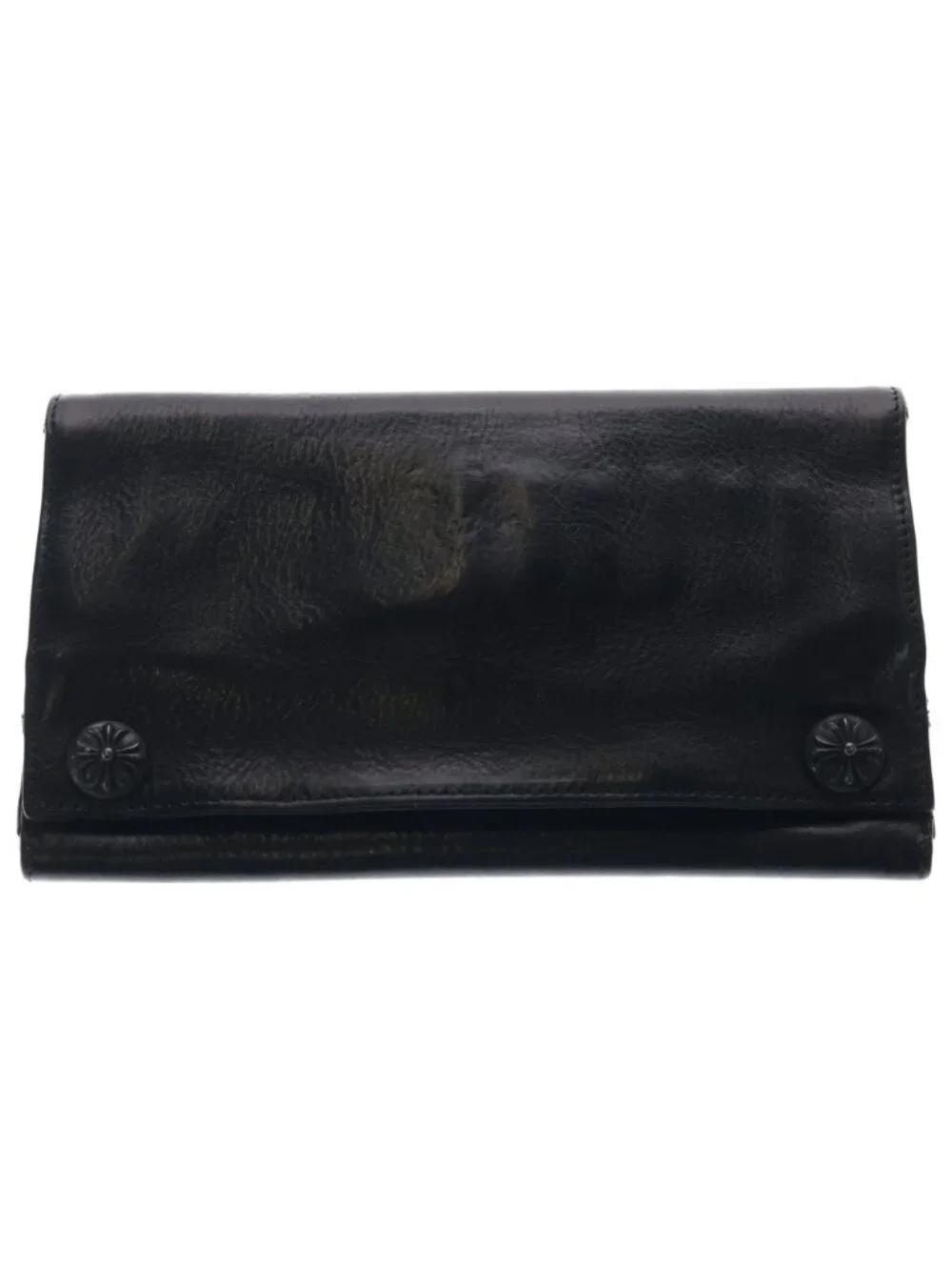 Chrome Hearts Grishi Wallet Card Case Black Leather Silver